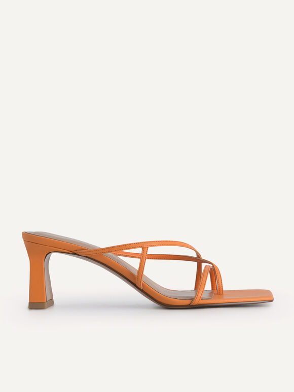 Strappy Toe Loop Heel Sandals, Orange