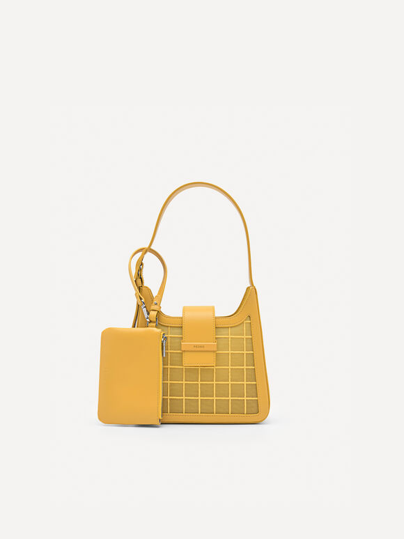 Capri Mesh Structured Hobo Bag, Yellow