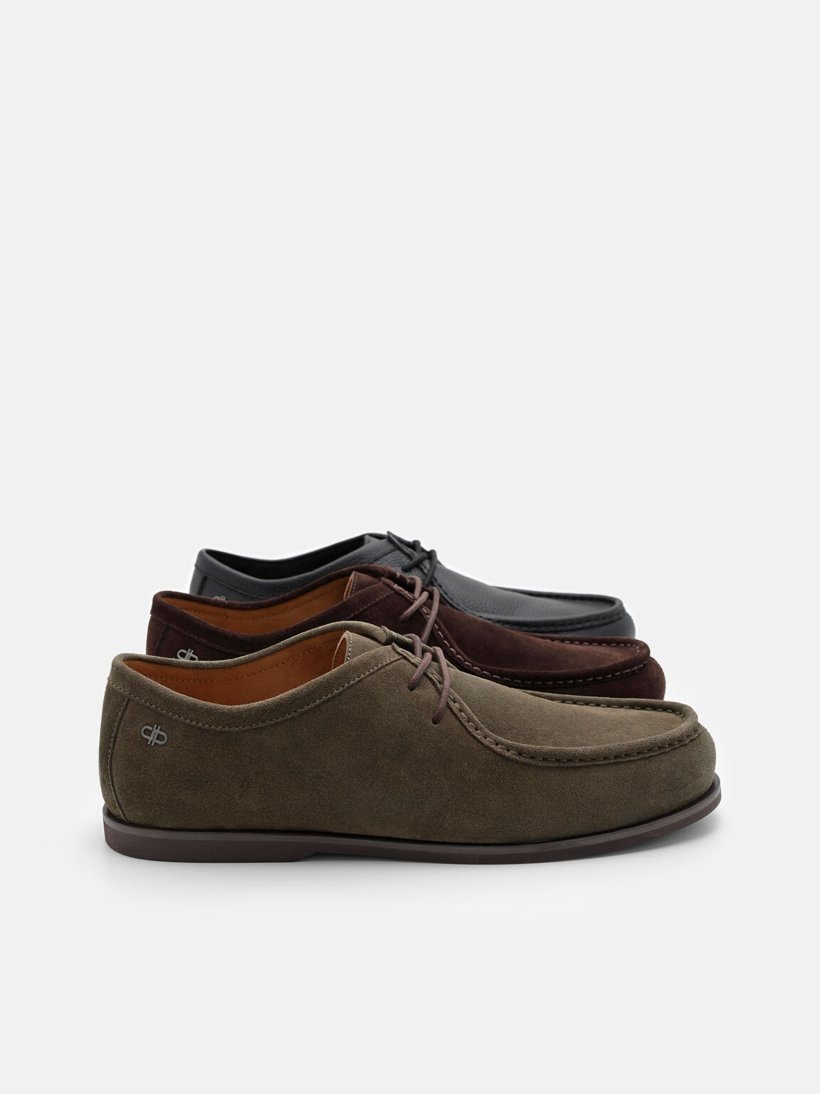 Suede Moc-Toe Derby Shoes, Olive