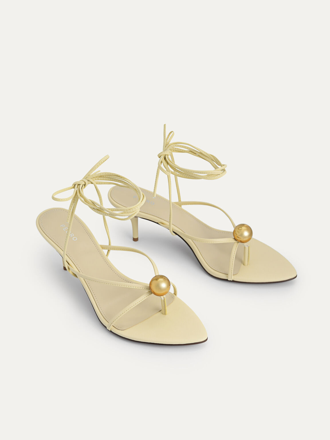 Orb Lace-Up Heel Sandals, Light Yellow