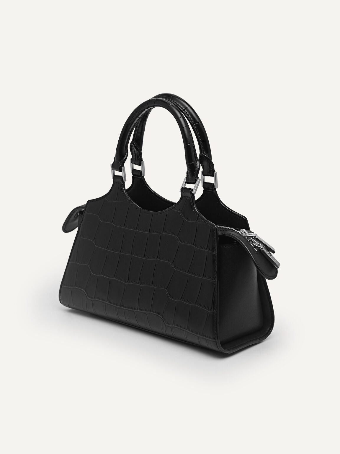 Leather Top Handle Bag, Black