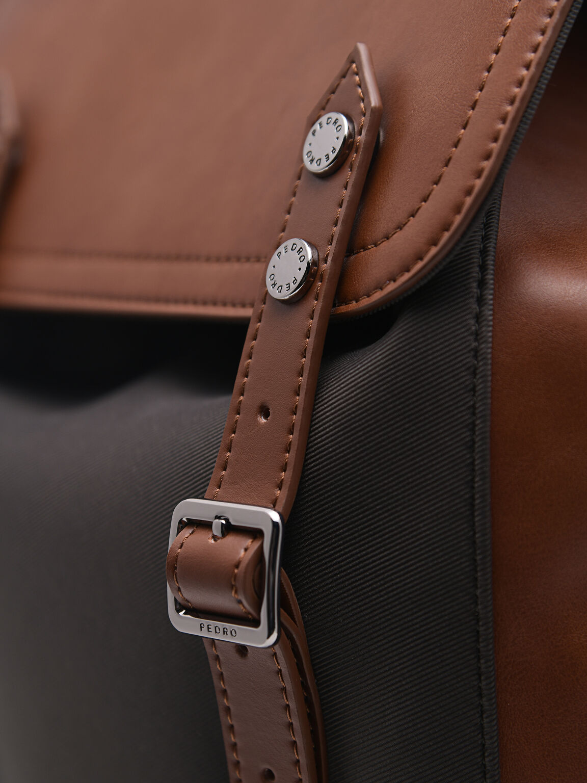 Multi Compartment Backpack with Synthetic Leather Lining, Cognac