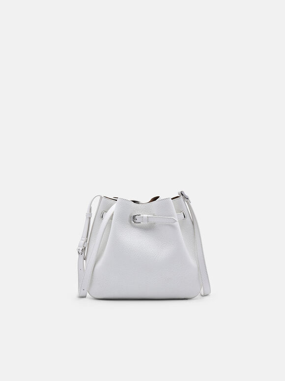 Helix Leather Bucket Bag, White