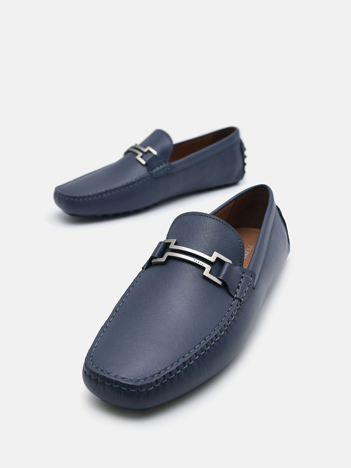 Embossed Leather Driving Shoes, Navy
