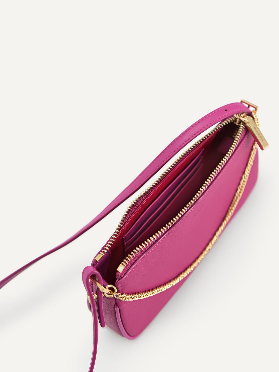 Maddy Leather Chain Detailed Shoulder Bag, Fuchsia