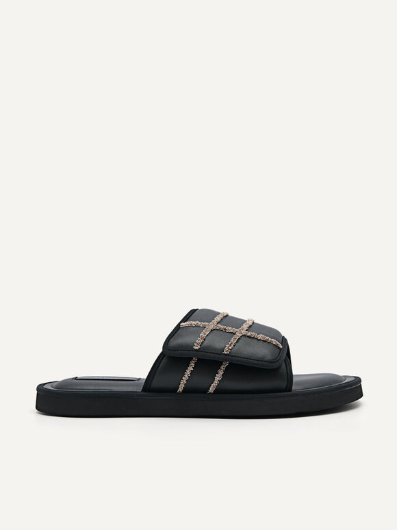 Microfiber Slide Sandals, Black