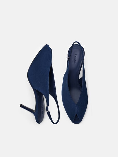Sylvie Suede Slingback Heel Pumps, Navy Suede
