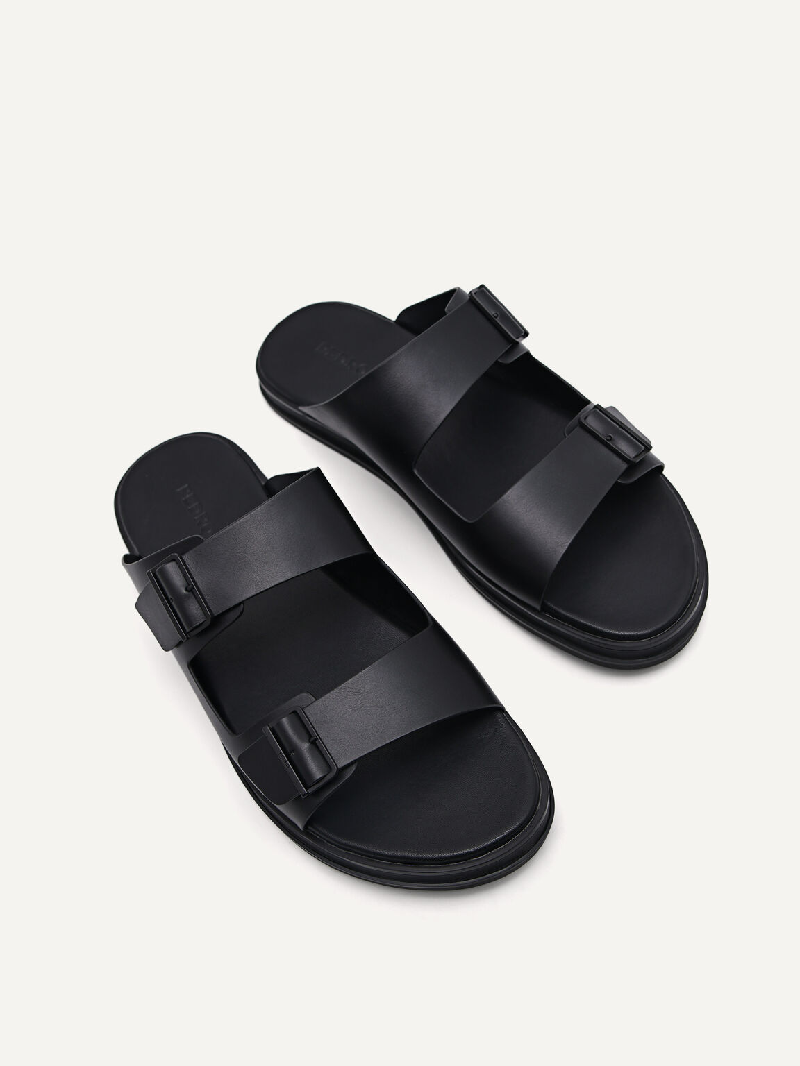 Monochrome Double Strap Slide Sandals, Black