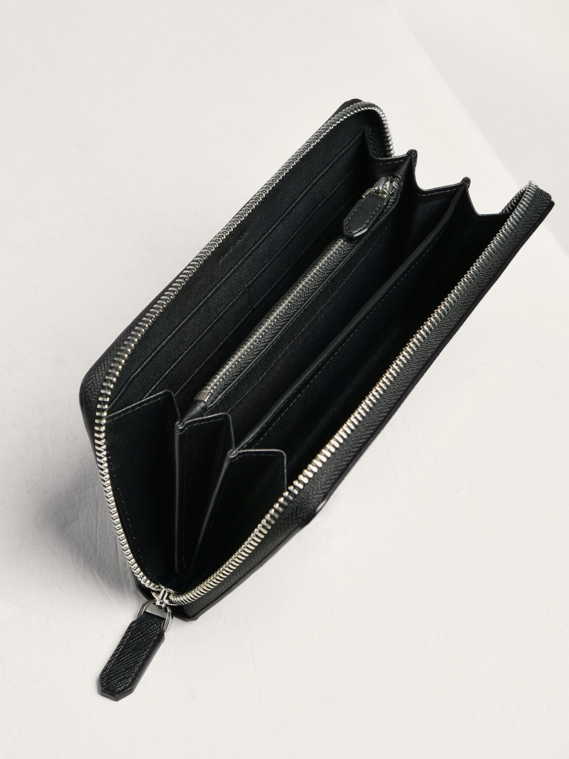 Oliver Embossed Leather Zip-Around Wallet, Black