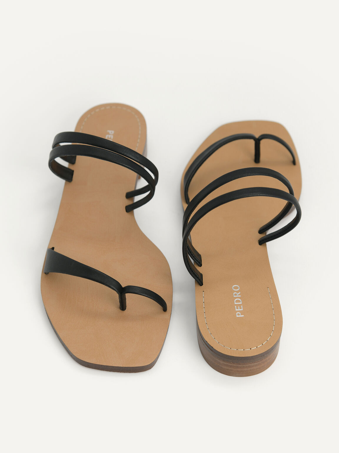 Strappy Toe Loop Sandals, Black