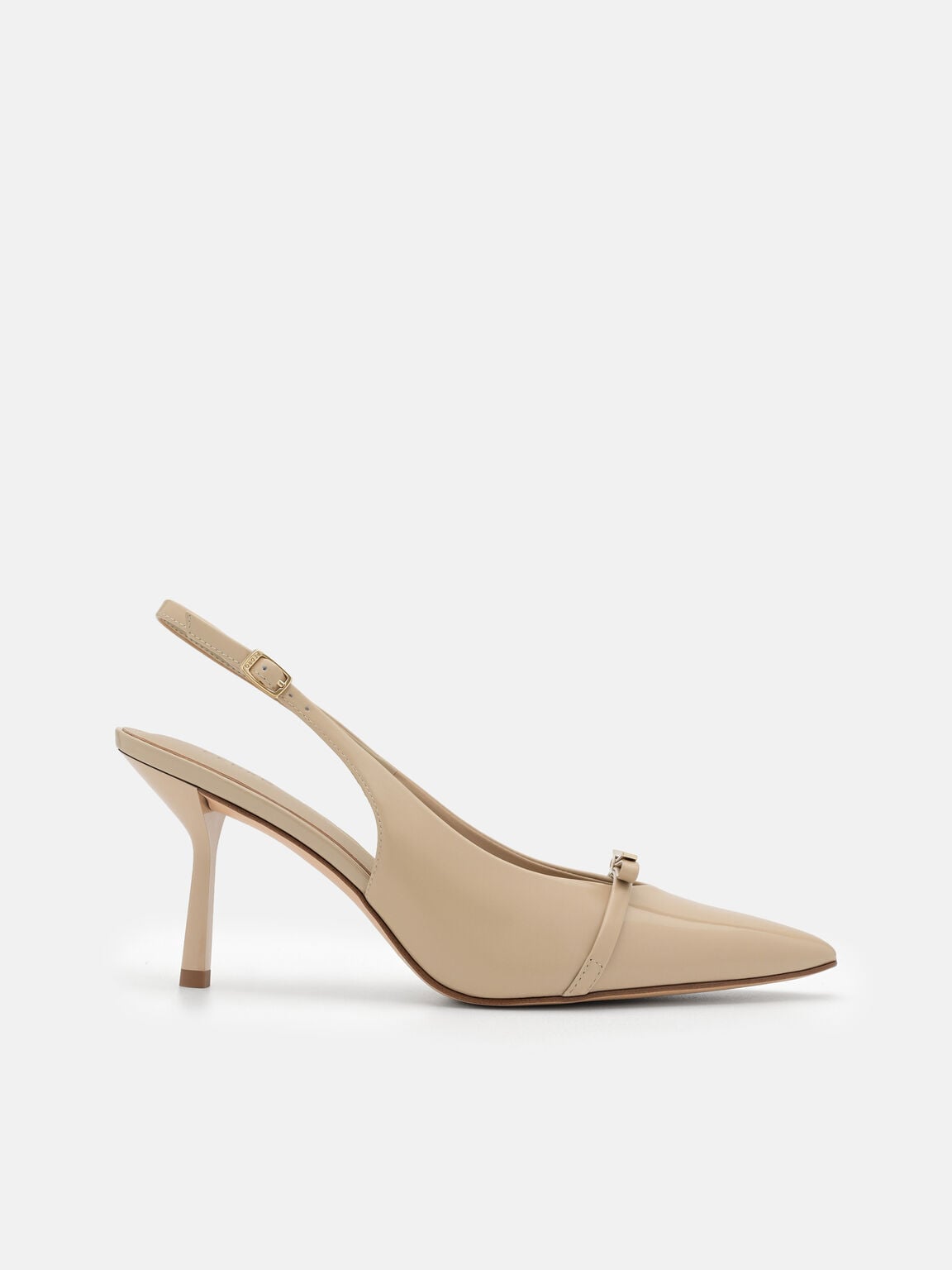 Jeanine Patent Leather Heel Slingback Pumps, Sand Patent