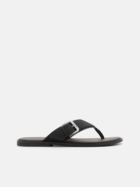 Buckle Thong Sandals, Black