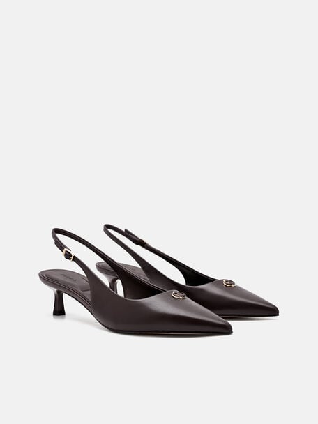 Marina Leather Heel Pumps, Dark Brown