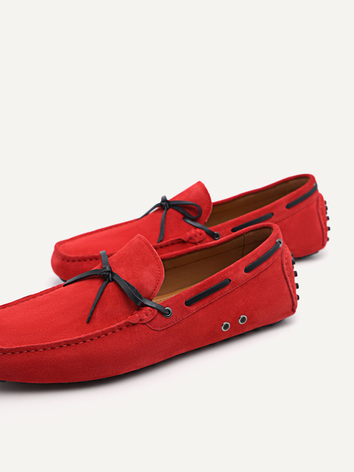 Suede Moccasins with Bow Detail, Red