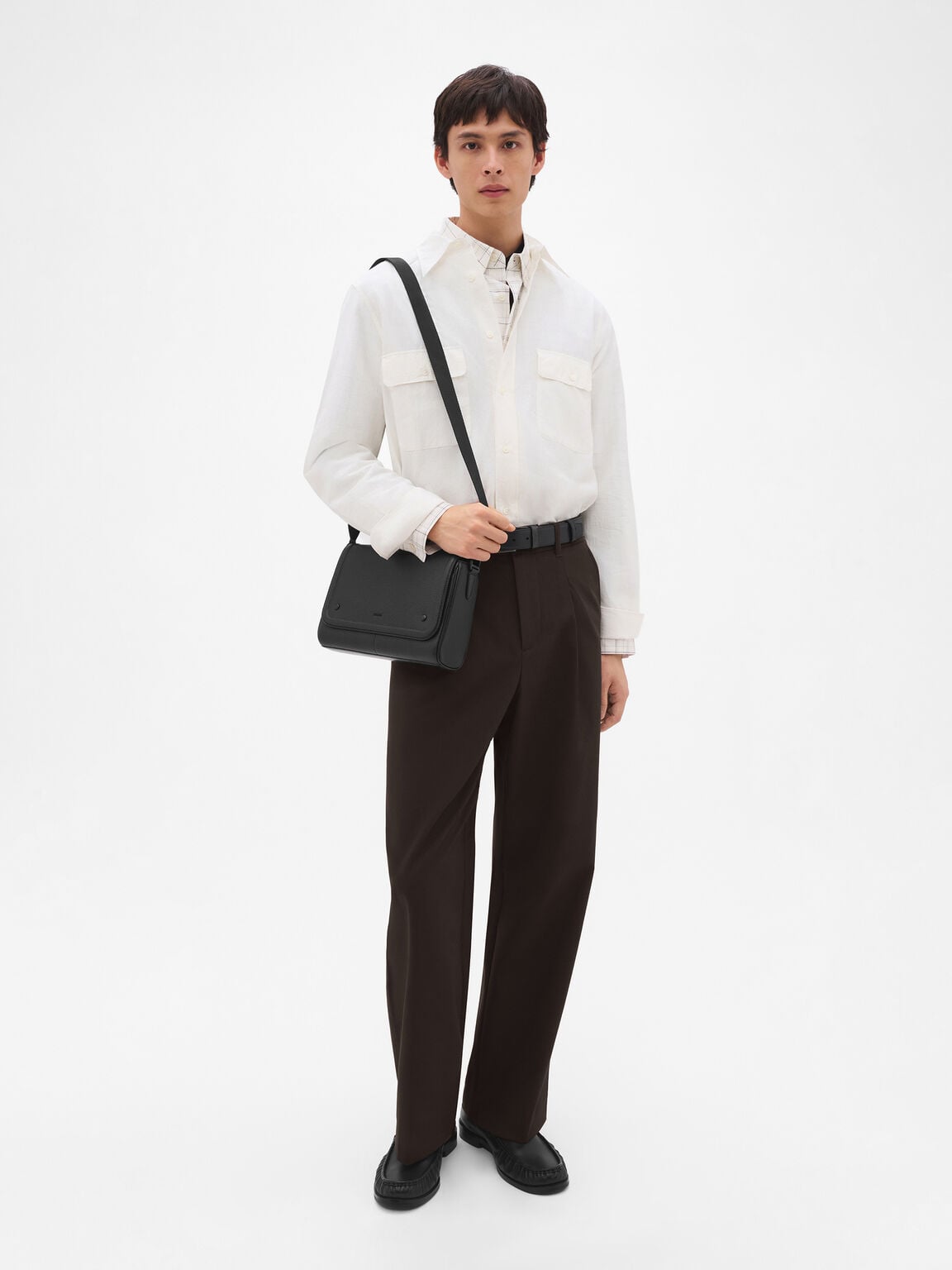 Patrice Tumbled Leather Messenger Bag, Black Tumble