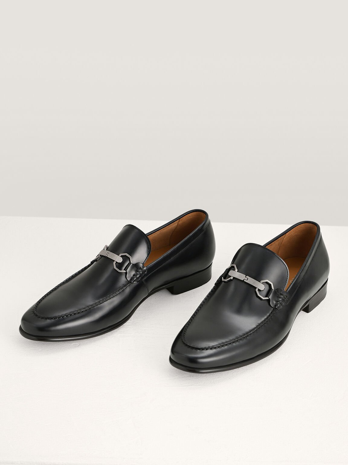 Buckle Leather Loafers, Black