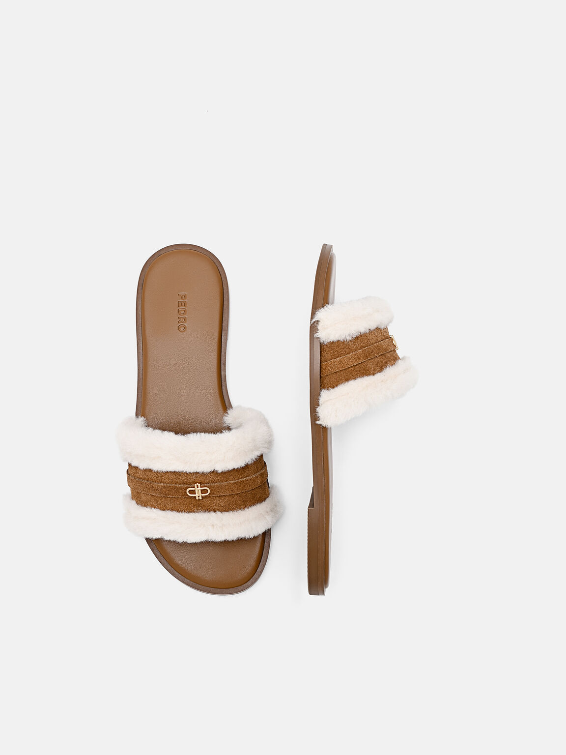 Suede Slide Sandals, Cognac