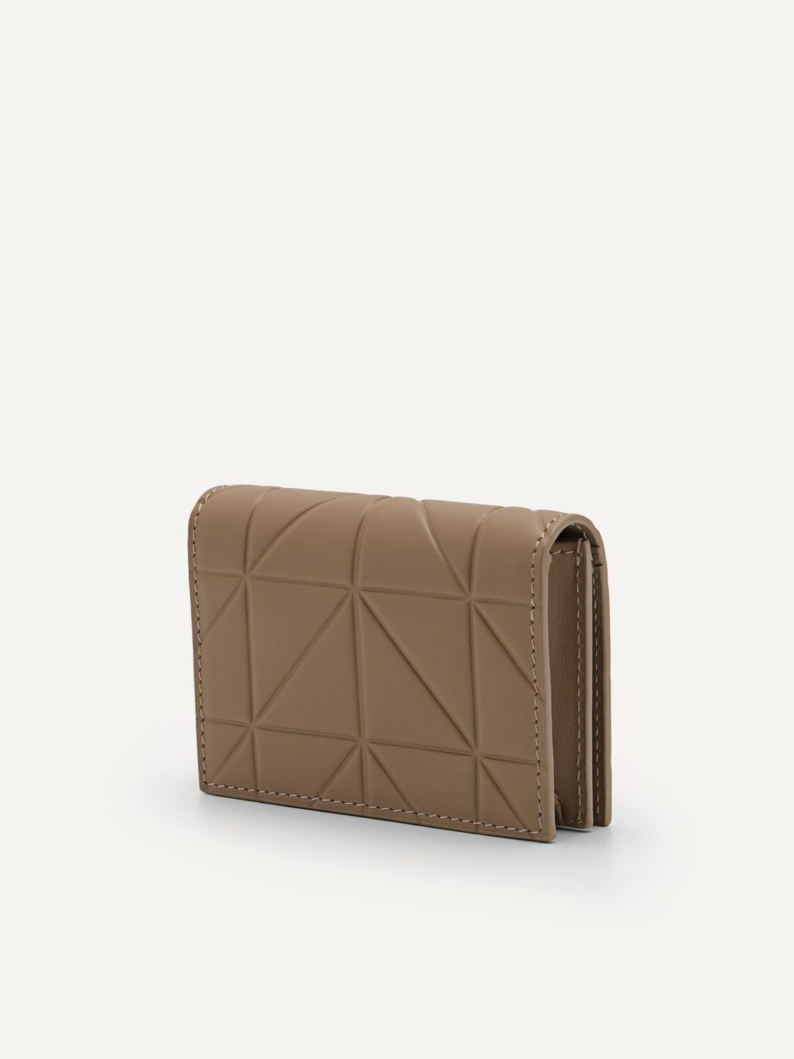 PEDRO標誌幾何圖案皮革雙折疊零錢包, 灰褐色