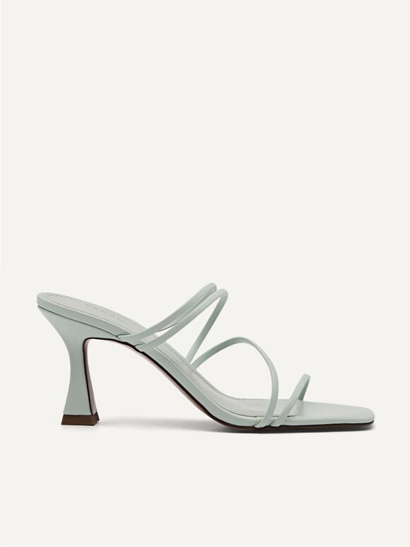 Strappy Heeled Sandals, Light Green