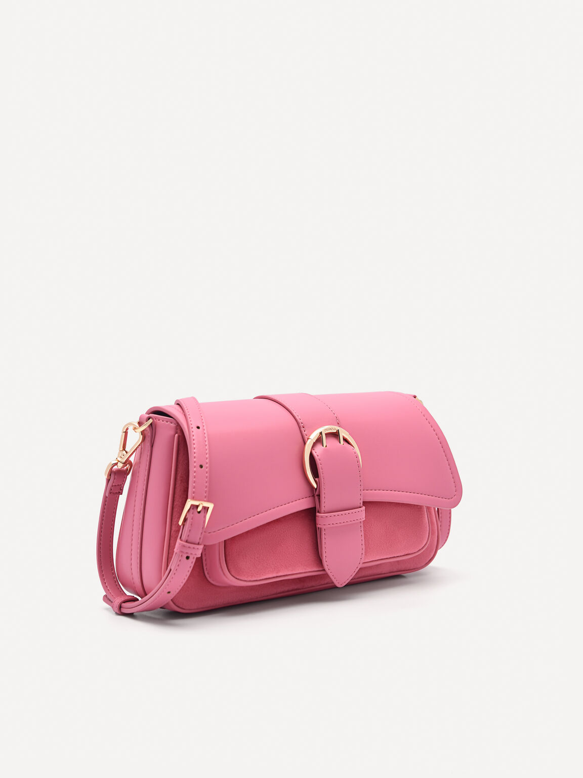 Buckle Shoulder Bag with Chain Detail, Pink