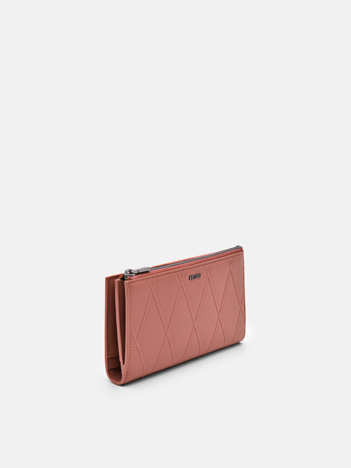 Leather Bi-Fold Long Wallet, Blush