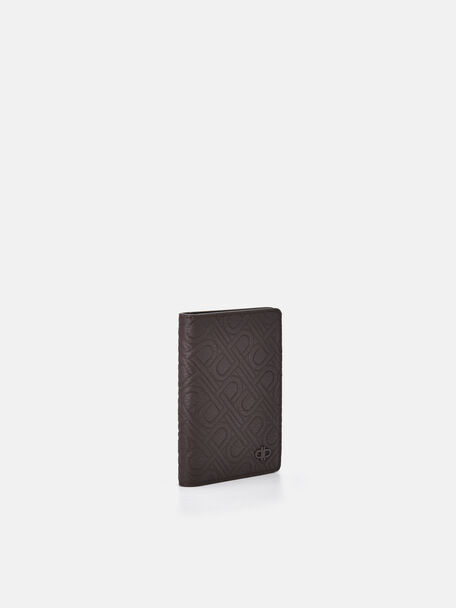 Embossed Leather Card Holder, Dark Brown