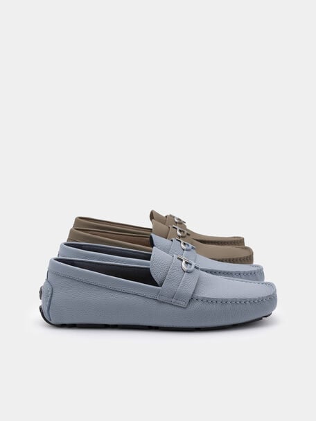 Embossed Leather Driving Shoes, Slate Blue Tumble