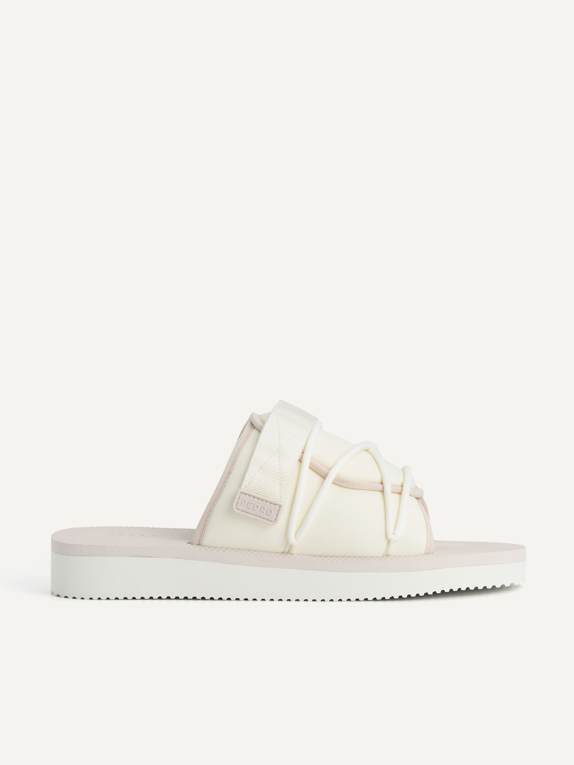 Casual Slides with Lace Detail, White, hi-res