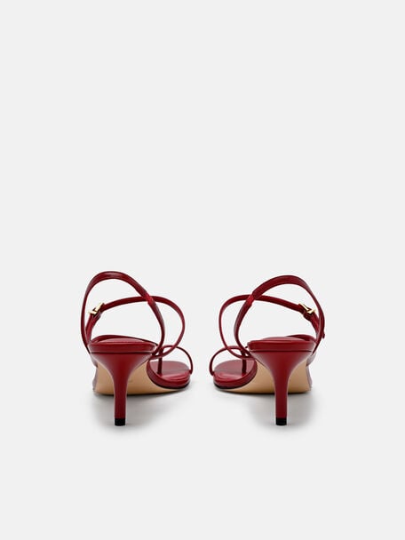 Oblique Leather Heel Sandals, Red