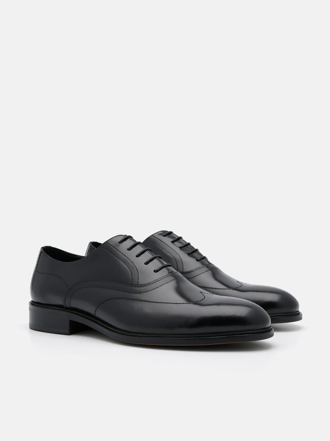 Black Leather Wingtip Oxford Shoes - PEDRO International