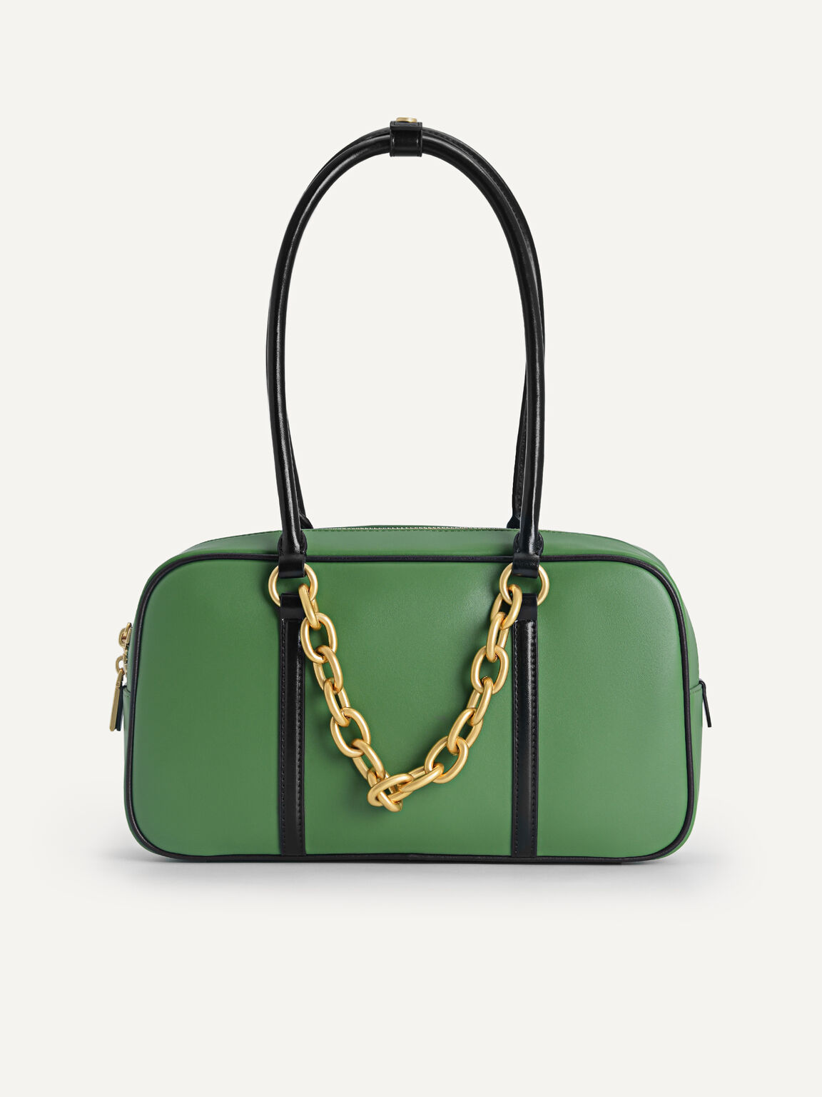 Chain Detailed Top Handle Bag, Green, hi-res