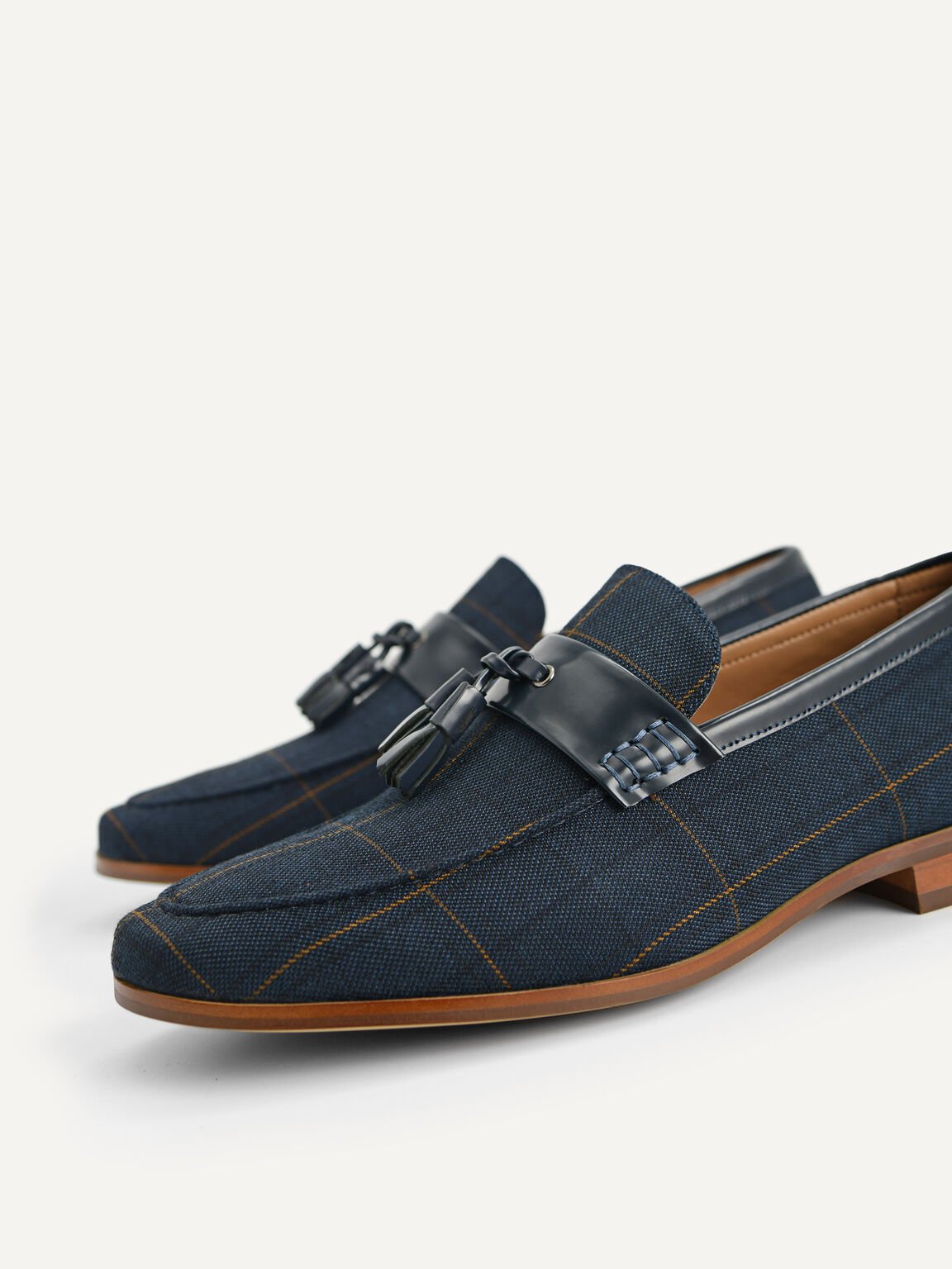 Leather Tasselled Loafers, Navy, hi-res