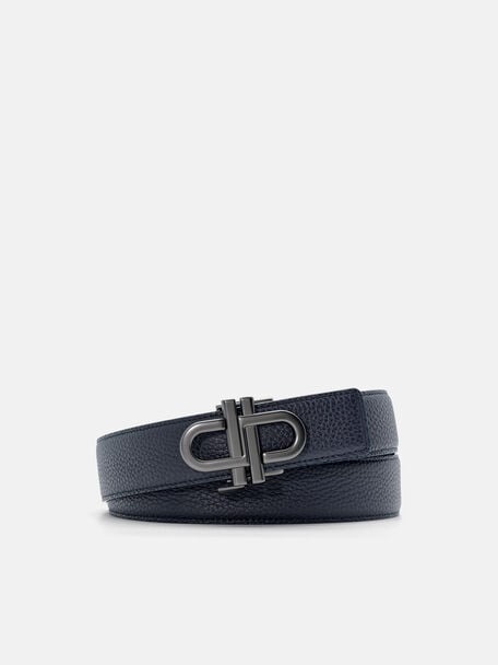 Tumbled Leather Automatic Belt, Navy Tumble