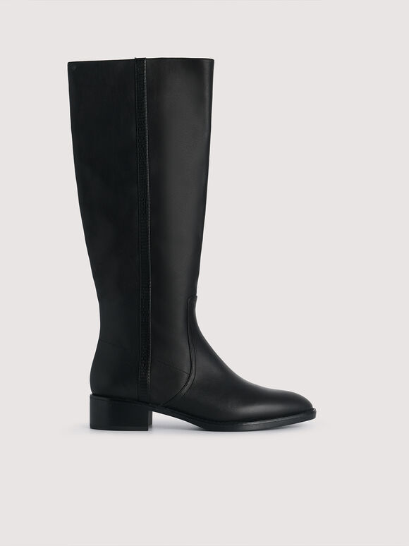 Leather Thigh High Boots, Black