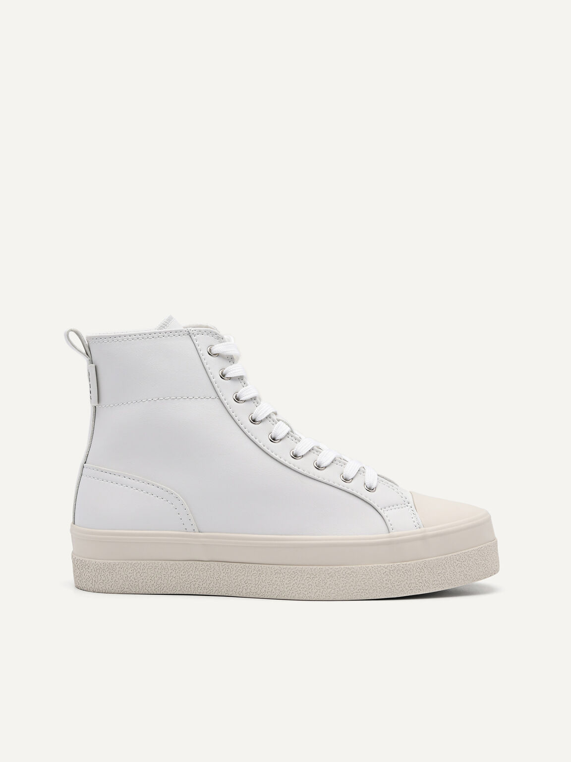 Synthetic Leather High-Cut Sneakers, White