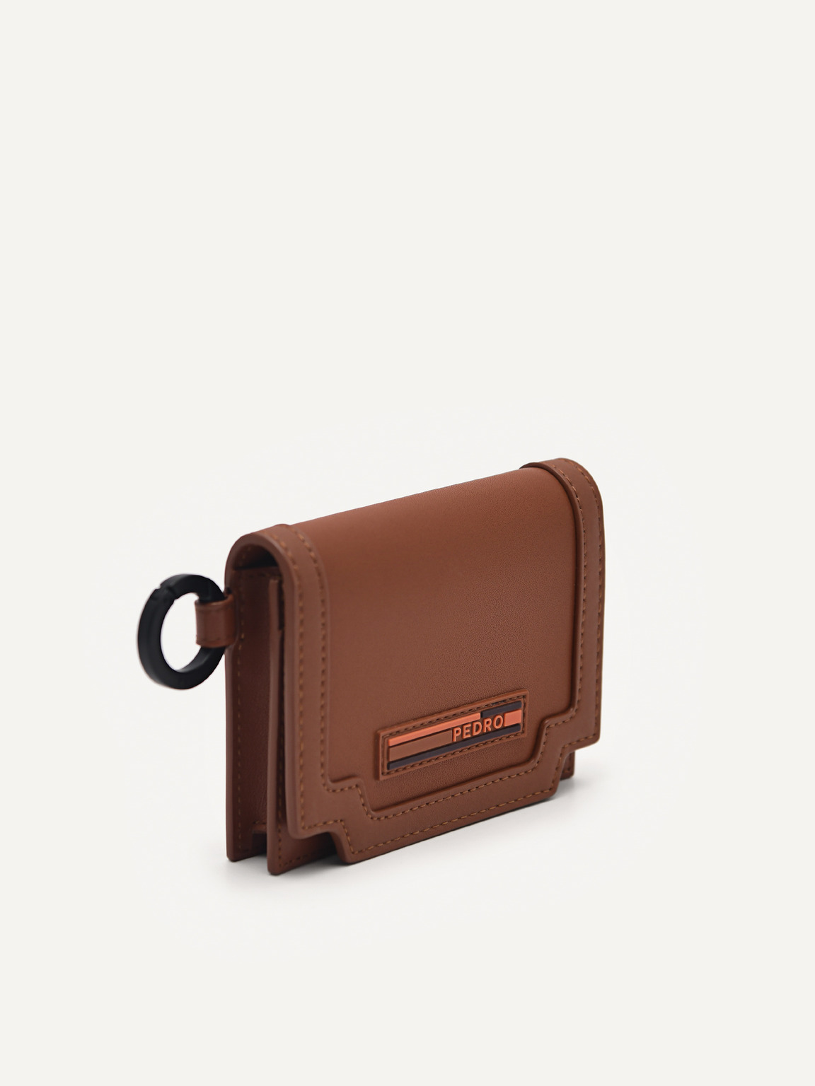 Leather Bi-Fold Card Holder with Key Ring, Cognac