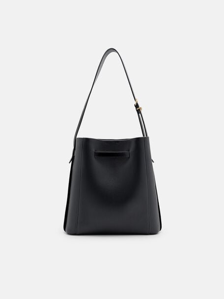Jatte Belt Leather Bucket Bag, Black