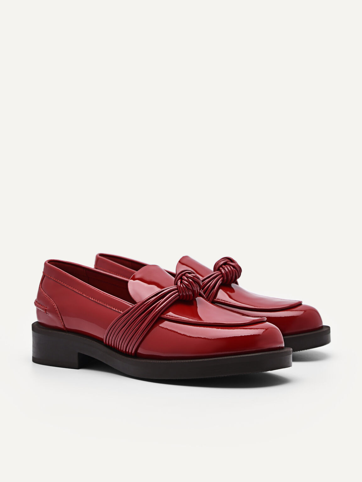 Leather Knot Loafers, Red