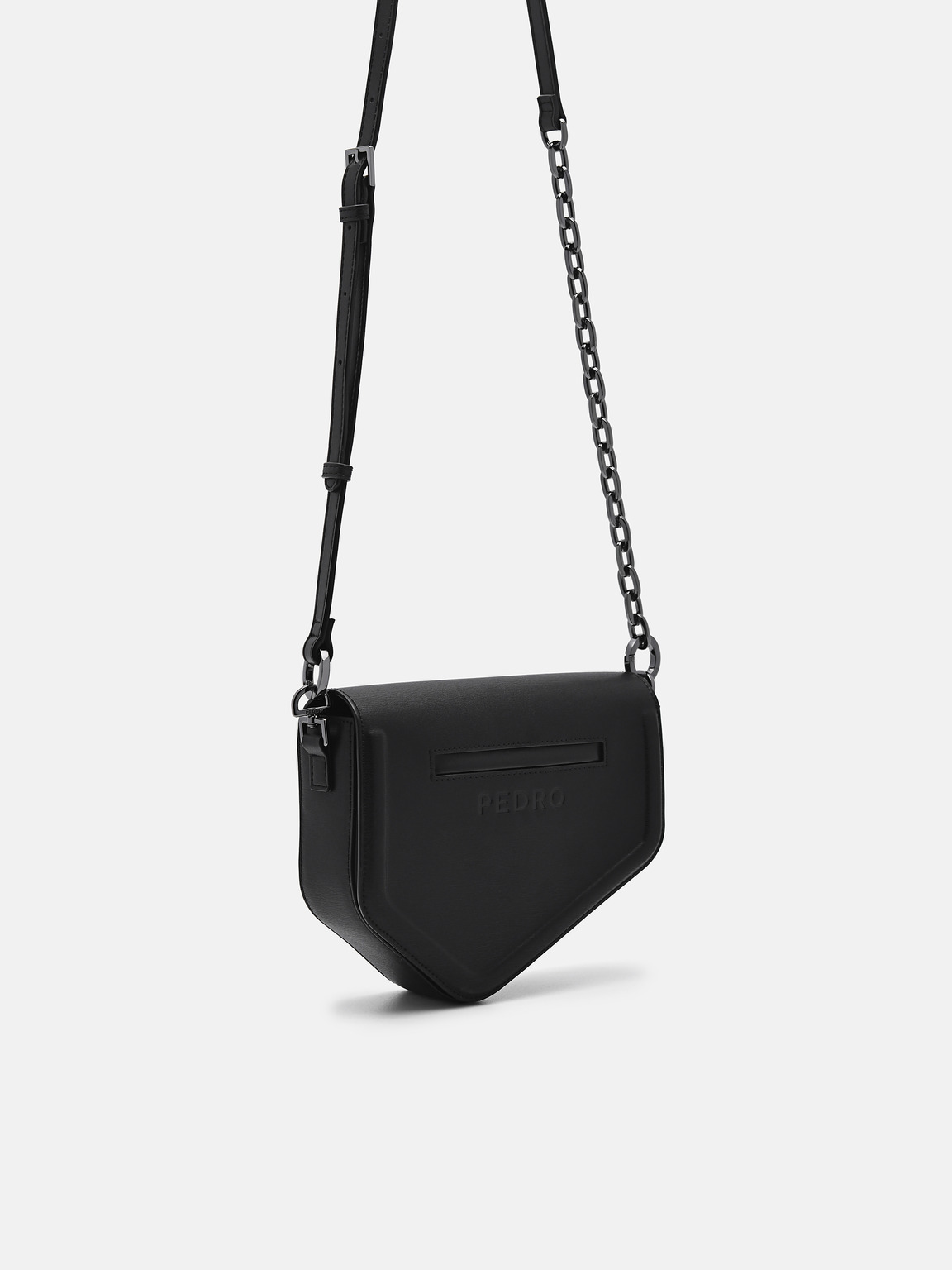 Taper Leather Mini Sling Bag, Black