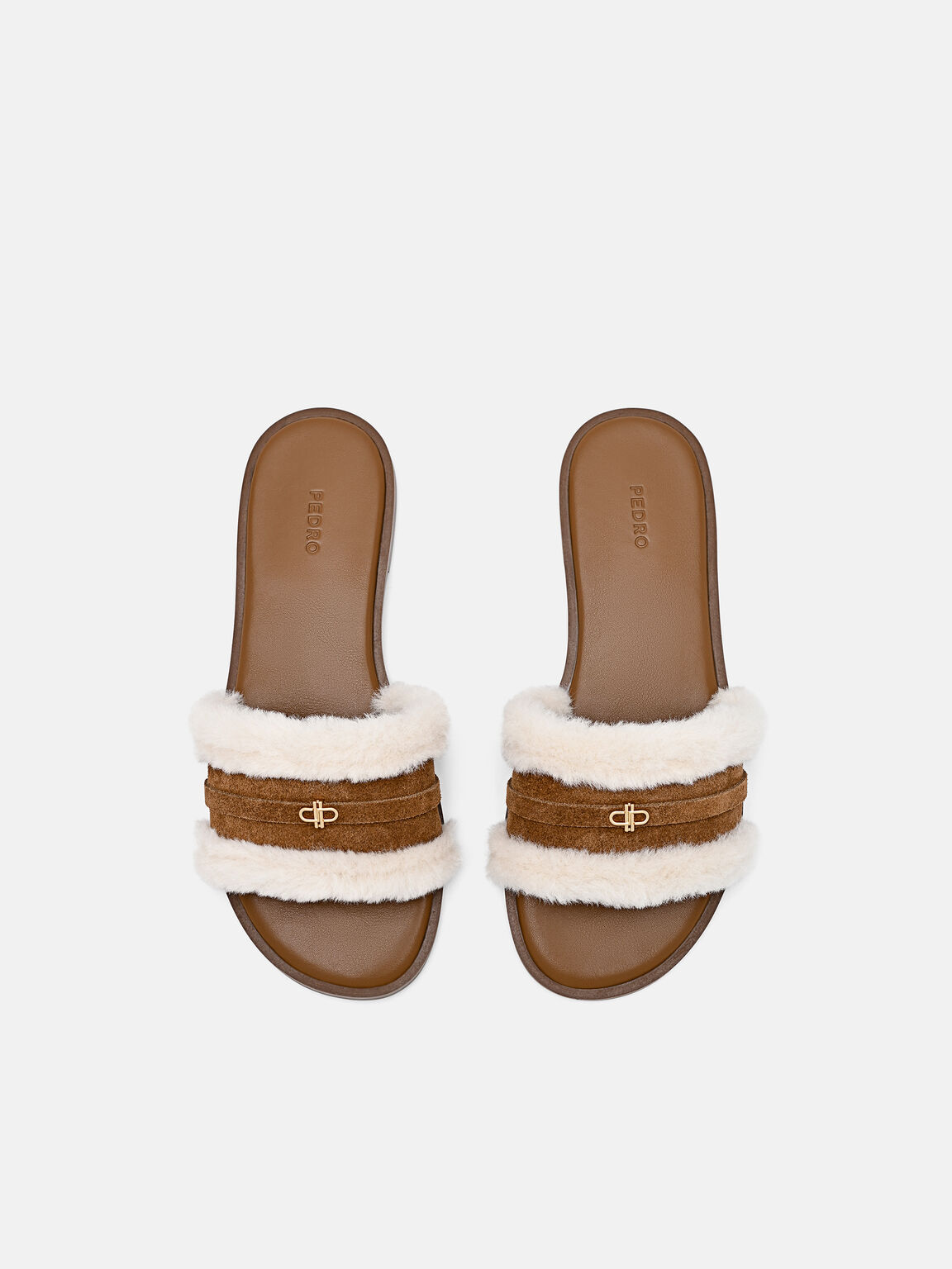 Suede Slide Sandals, Cognac