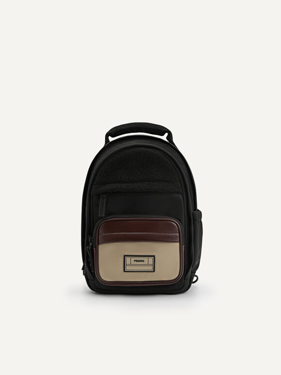 Two-Way Faux Fur Mini Backpack, Black