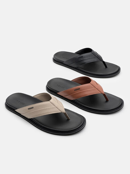 Woven Thong Sandals, Cognac Embossed