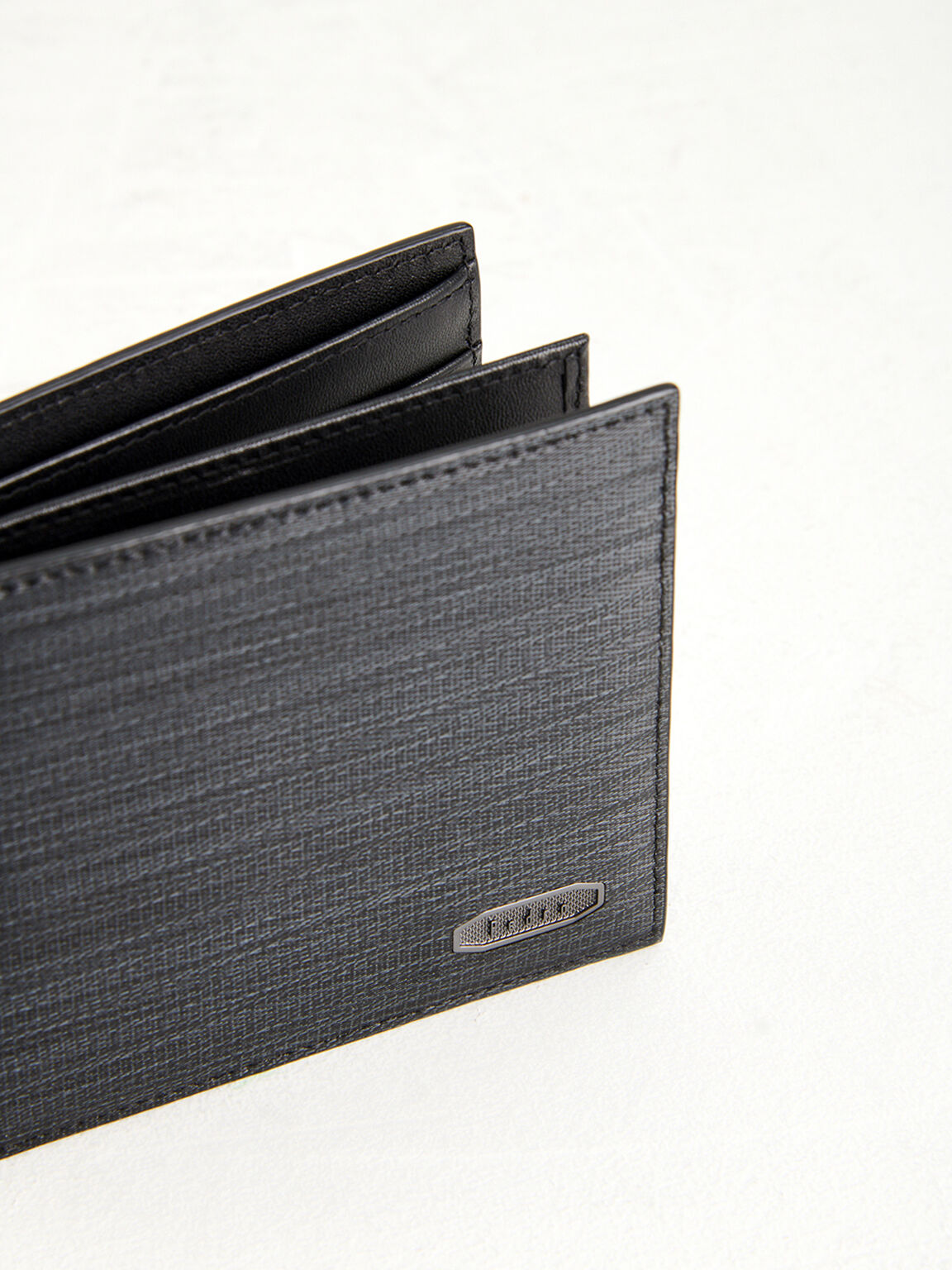 Embossed Leather Bi-Fold Wallet, Black, hi-res