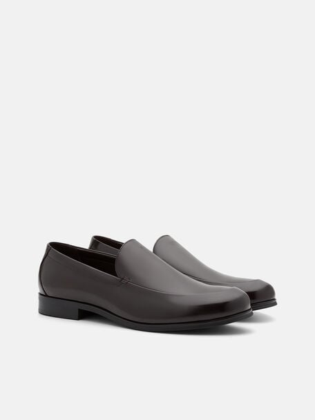 Boxed Leather Loafers, Mahogany