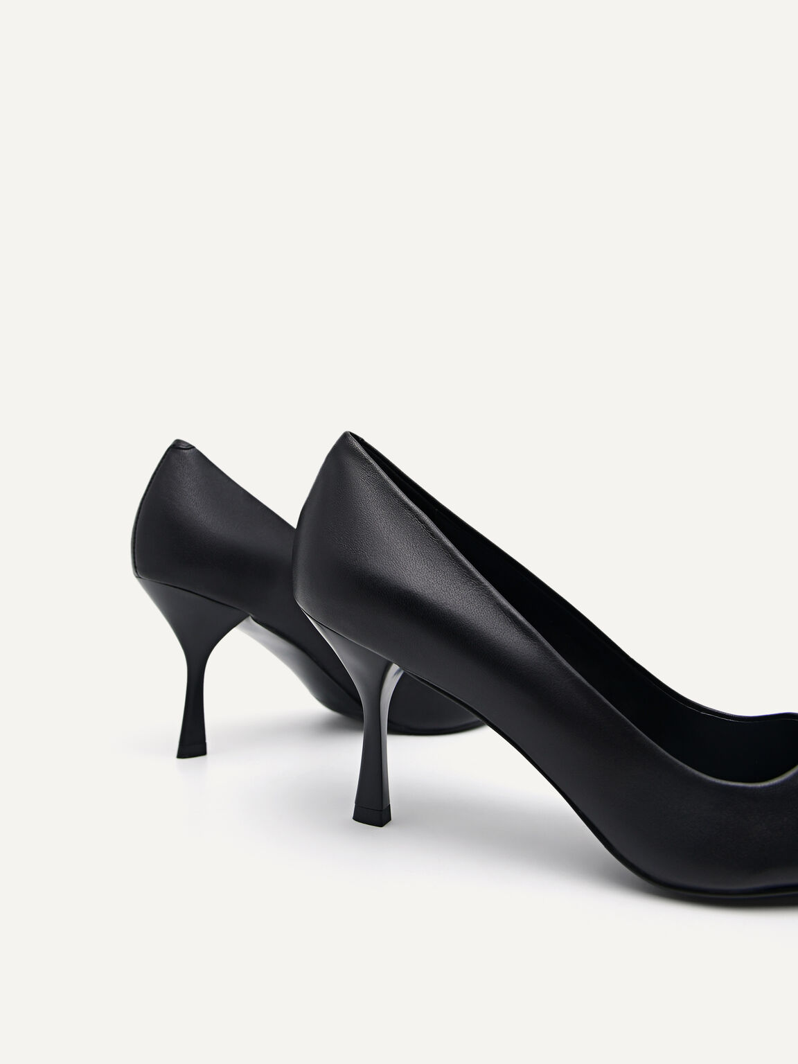 Pointed Leather Heeled Pumps, Black