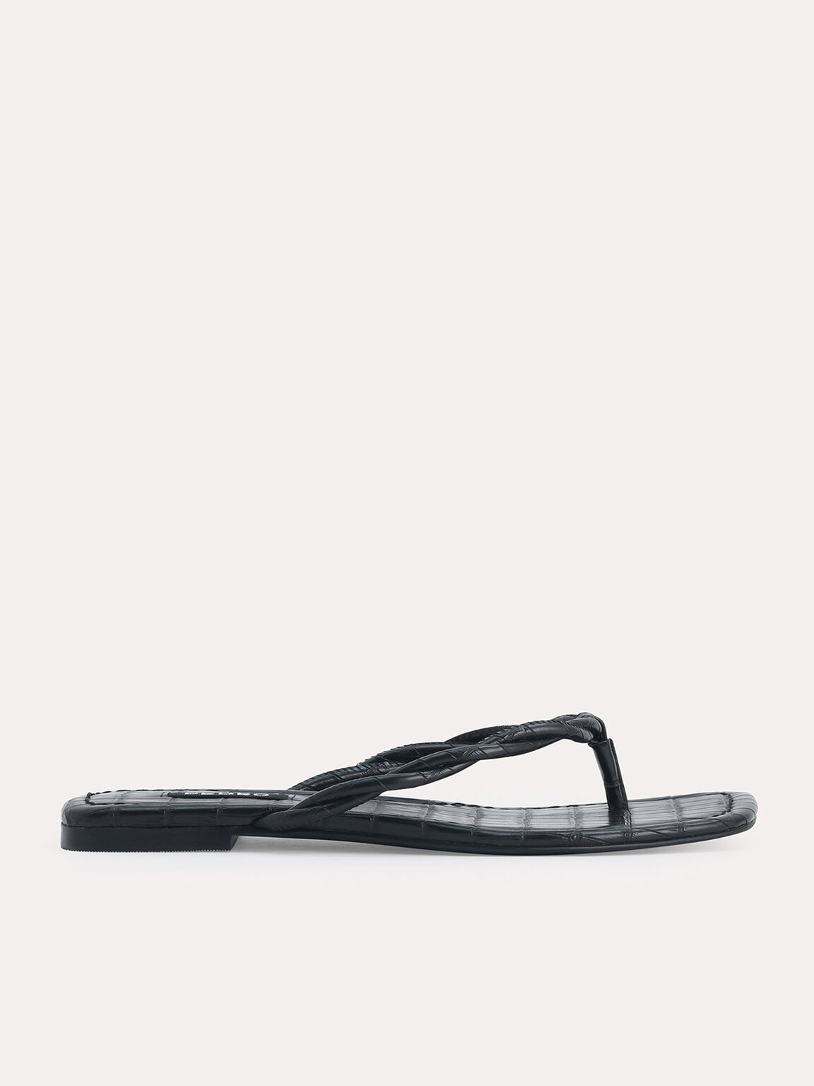 Croc-Effect Thong Sandals, Black, hi-res