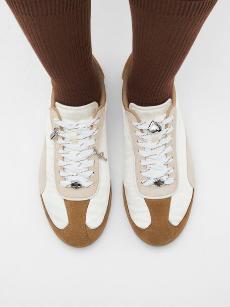Crest Satin Sneakers, Beige