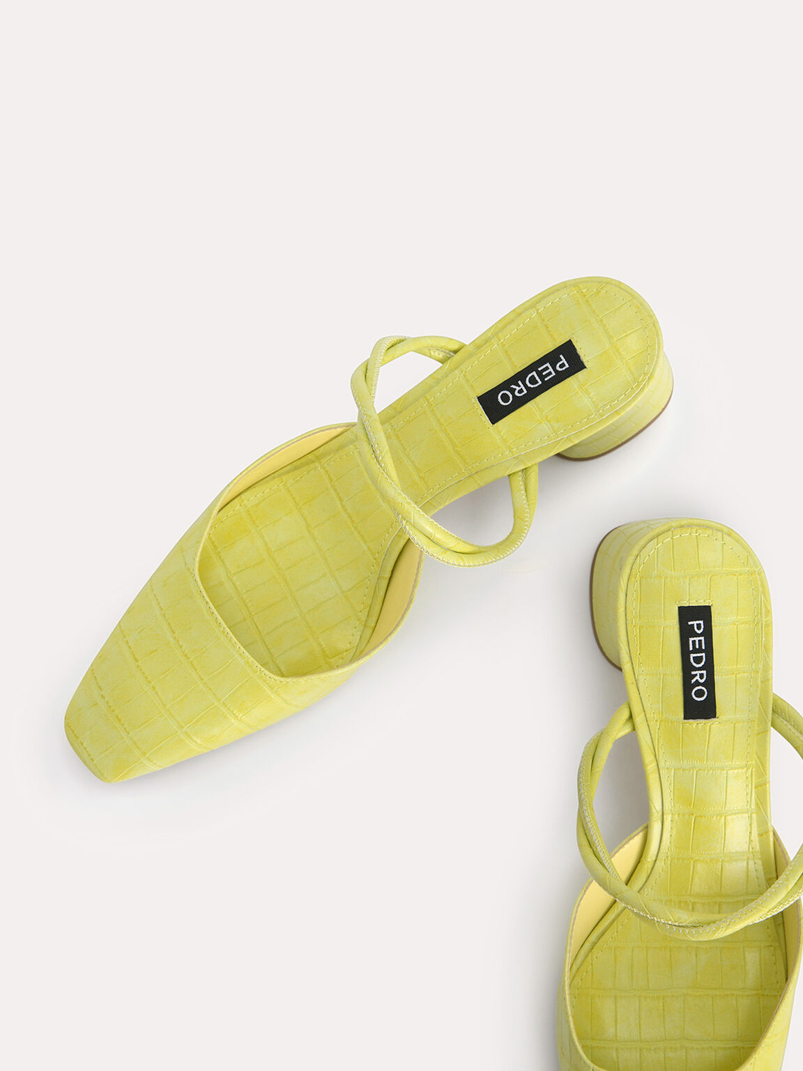 鱷魚紋高跟穆勒鞋, 黄色
