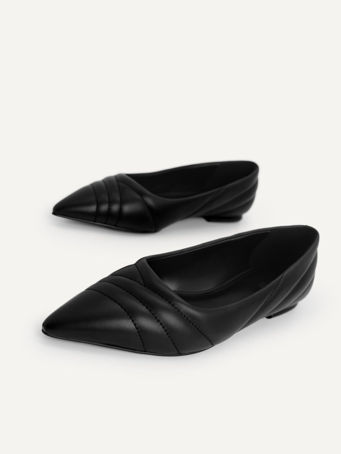 Pointed Toe Leather Flats, Black