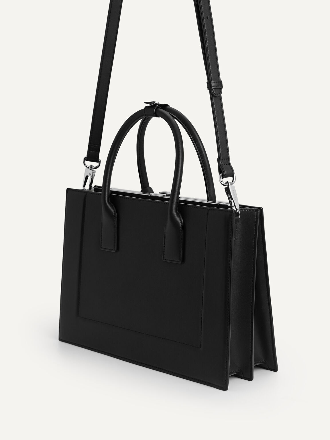 Leather Top Handle Bag, Black, hi-res